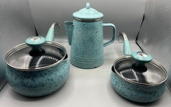 Paula Deen Metal Enamel Coffee Pot & Pot Set - 3 Pieces Total