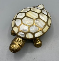 Decorative Brass & Mother Of Pearl Turtle Trinket Box Figurine - Made In India