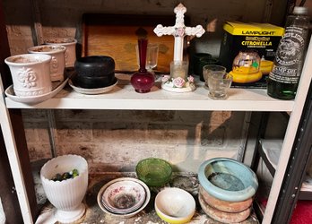 2 Shelves Of Plant Pots & Votive Candle Holders