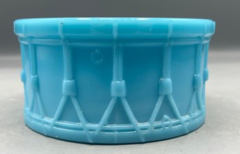 Vintage Portieux Vallerysthal Drum French Blue Opaline Milk Glass Bowl - Missing Lid
