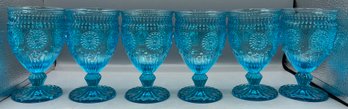 Blue Glass Hobnail Pattern Goblet Set - 6 Total