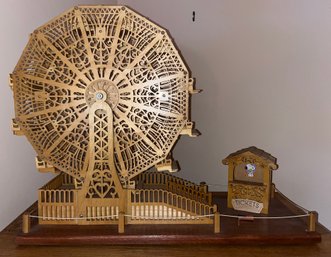 Handcrafted Wooden Ferris Wheel & Ticket Booth Statue