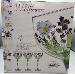 Block Basics Hand Painted Wildflowers Pattern Glass Goblet Set - 7 Total