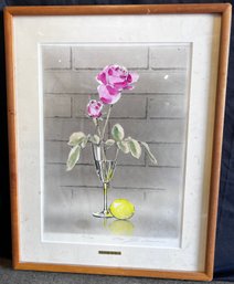 Signed Flower With Lemon Contrast Lithograph