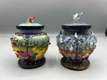 Hand Painted Resin Music Box Trinket Boxes - 2 Total