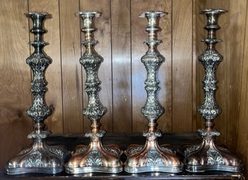 Large Silver Plated Over Copper Candlestick Holders - 4 Total - Made In England