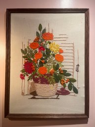 Handcrafted Needlepoint Art Framed - Floral Bouquet