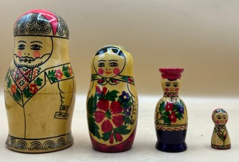 Vintage USSR Nesting Dolls 4-Piece Hand-Painted Family Of Four, Matryoshka Babushka Folk Art