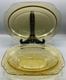 Federal Co. Madrid Amber Depression Glass Bowl And Platter Set - 2 Pieces Total