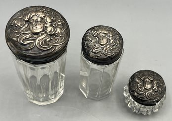 Antique Sterling Silver Lidded Salt & Pepper Shaker Set With Salt Cellar - 3 Piece Lot