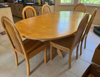 Solid Oak Wooden Dining Table With 6 Chairs - 2 Leafs Included