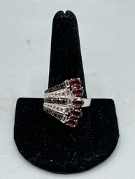 Silver 925 Red Faux Gemstone Ring - .31OZT - Size 11.5
