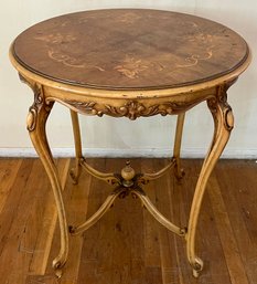 Marquetry Inlay Wooden Round End Table