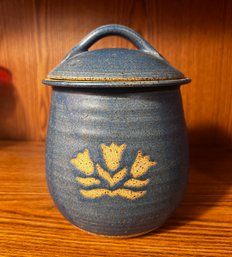 Banks Signed Ceramic Pottery Lidded Jar With Floral Detail