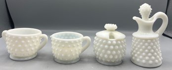 Opaline Milk Glass Hobnail Pattern Sugar And Creamer Set - 4 Pieces Total