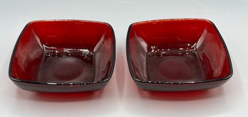 Anchor Hocking Fire-king Charm Royal Ruby Red Dessert Bowls - 2 Total