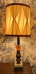 Vintage Metal Table Lamp With Fine Marble Base - Made In Italy