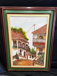 Artist Signed Painting On Canvas Mexican Village