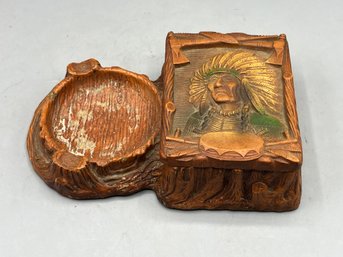 Native American Tabletop Cigarette Box With Ashtray Carved Syroco Wood