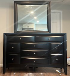 Modern Black Wood 9-drawer Dresser With Mirror