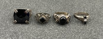 925 Silver Black Onyx Gemstone Rings - 4 Total - 1 OZT Total
