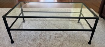Pottery Barn Tanner Wrought Iron Glass-top Coffee Table With Shelf