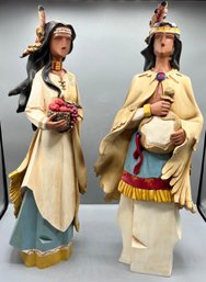 Decorative American Indian Style Resin Figurines - 2 Total - Cracked