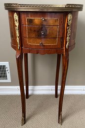Vintage Marquetry Inlay Solid Wood 3 Drawer End Table