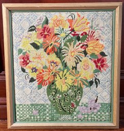 Handmade Needlepoint Art Framed - Floral Bouquet