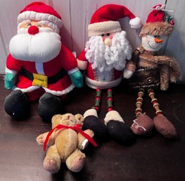 Christmas Decor Lot- Shelf Sitter Santa & Reindeer & Plushies 4 Pieces