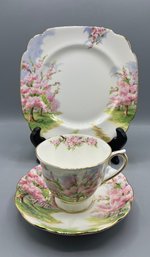 Royal Albert Bone China Tea Cup Set - Blossom Time - 3 Pieces Total - Made In England