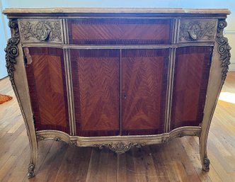 Vintage Louis XV French Provincial Style Inlaid Wooden Marble Top 6-drawer Dresser - Key Not Included