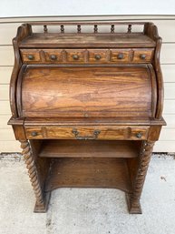 Vintage National Mt. Airy Solid Wood Roll-top Desk