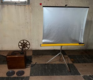 Vintage Bell And Howell Filmosound Academy 16mm Sound-on Projector With Projector Screen