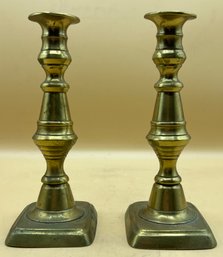 Victorian Brass Candlesticks, Set Of 2