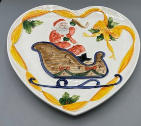 Hand Painted Holiday Ceramic Heart Shaped Dish - Made In Italy