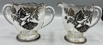 Vintage Viking Glass Silver City Poppy Floral Pattern Sugar Bowl And Creamer Set - 2 Piece Set