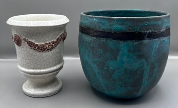Hnf Painted Ceramic Vases - 2 Piece Lot