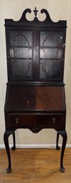 Vintage Solid Wood Secretary Desk - Key Included