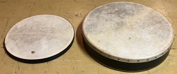 Wooden Hand Drums - 2 Total - 1 With Case