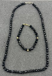 Black Crystal Beaded Necklace And Bracelet Set