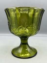 Indiana Glass Co. Forest Green Depression Glass Grapevine Pattern Pedestal Bowl