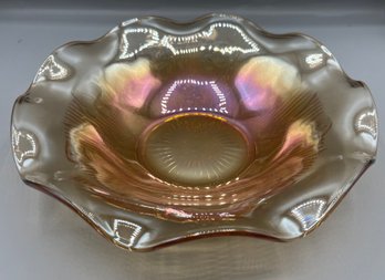 Jeanette Co. Iridescent Iris And Herringbone Pattern Glass Bowl