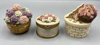 Dezine Resin Floral Pattern Trinket Boxes - 3 Total