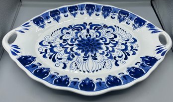 Coastline Imports True Blue Ceramic Serving Platter With Handles