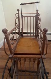 Antique Victorian Doll Carriage Adjustable With Wicker, Round Reed & Bent Wood