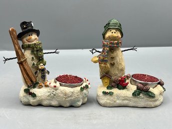 Decorative Resin Snowmen Tea-light Holders - 2 Total