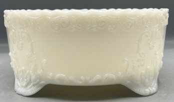 Vintage Milk Glass Scroll Pattern Footed Bowl