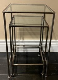 Metal Glass-top Nesting Tables - 2 Total