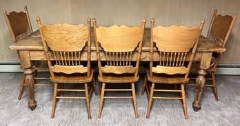 Solid Wood Dining Table With 6 Wooden Dining Chairs